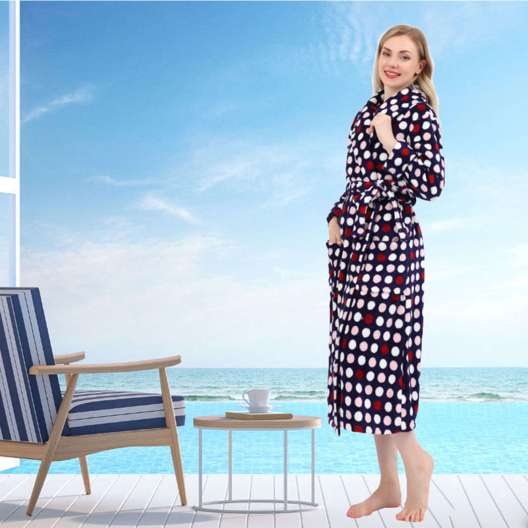 Robe de lã de flanela feminina, roupão de banho de pelúcia quente para mulheres camisola de xale com bolsos