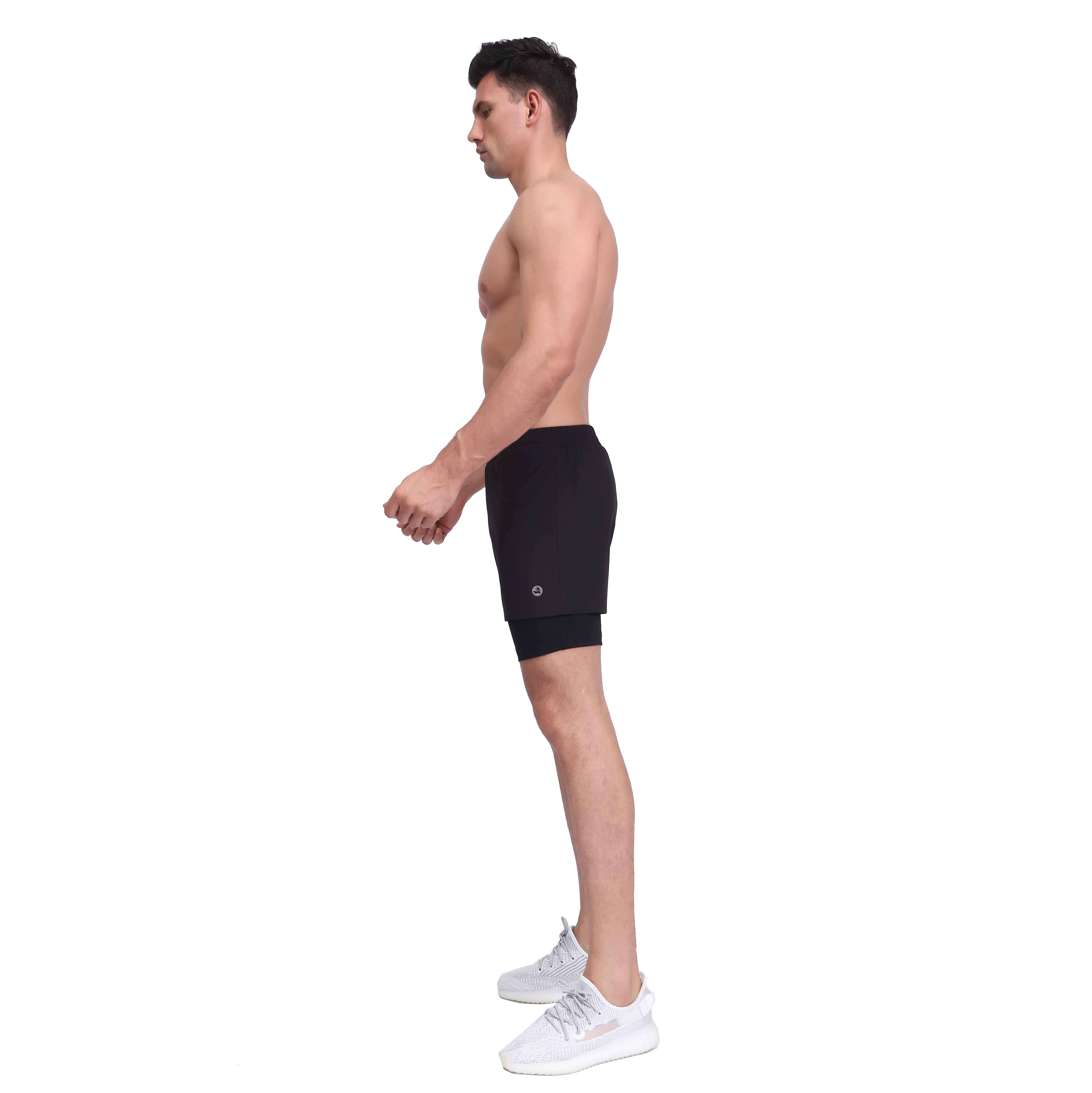 Treino 2 em 1 masculino Running Lightweight Gym Yoga Training Sport Shorts